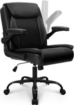 NEO CHAIR Office Chair Adjustable Desk Chair Mid Back Executive Comfortable PU Leather Ergonomic Gaming Back Support Home Computer with Flip-up Armrest Swivel Wheels (Jet Black) - Grand Goldman