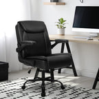 NEO CHAIR Office Chair Adjustable Desk Chair Mid Back Executive Comfortable PU Leather Ergonomic Gaming Back Support Home Computer with Flip-up Armrest Swivel Wheels (Jet Black) - Grand Goldman