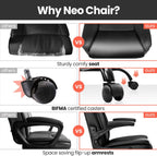 NEO CHAIR Office Chair Adjustable Desk Chair Mid Back Executive Comfortable PU Leather Ergonomic Gaming Back Support Home Computer with Flip-up Armrest Swivel Wheels (Jet Black) - Grand Goldman