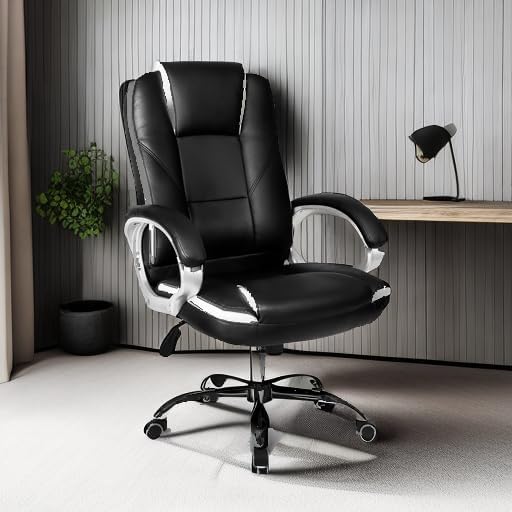 NEO CHAIR Office Chair Computer Desk Chair Gaming - Ergonomic High Back Cushion Lumbar Support with Wheels Comfortable Black Leather Racing Seat Adjustable Swivel Rolling Home Executive - Grand Goldman