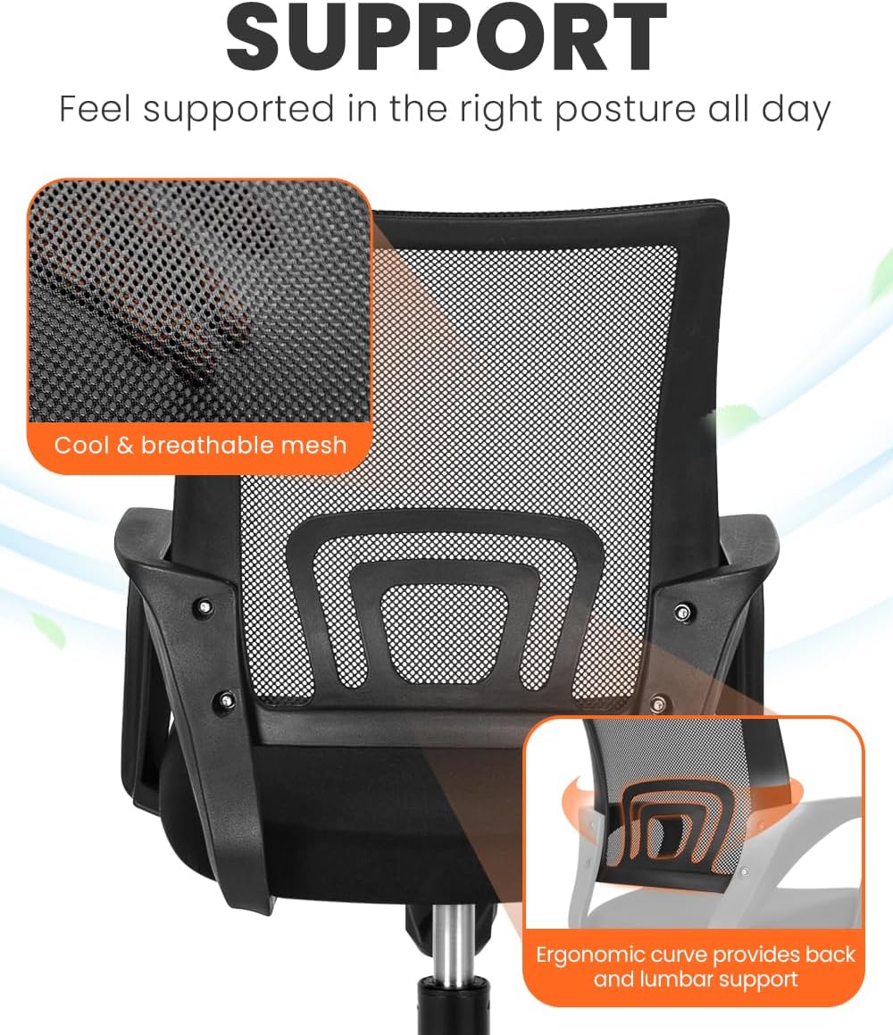 NEO CHAIR Office Chair Computer Desk Chair Gaming Ergonomic Mid Back Cushion Lumbar Support with Comfy Mesh Adjustable Swivel Rolling Home (Black) - Grand Goldman
