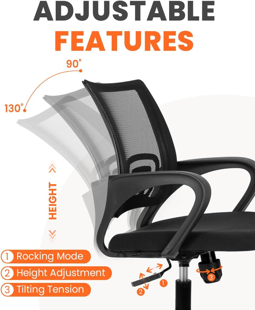 NEO CHAIR Office Chair Computer Desk Chair Gaming Ergonomic Mid Back Cushion Lumbar Support with Comfy Mesh Adjustable Swivel Rolling Home (Black) - Grand Goldman