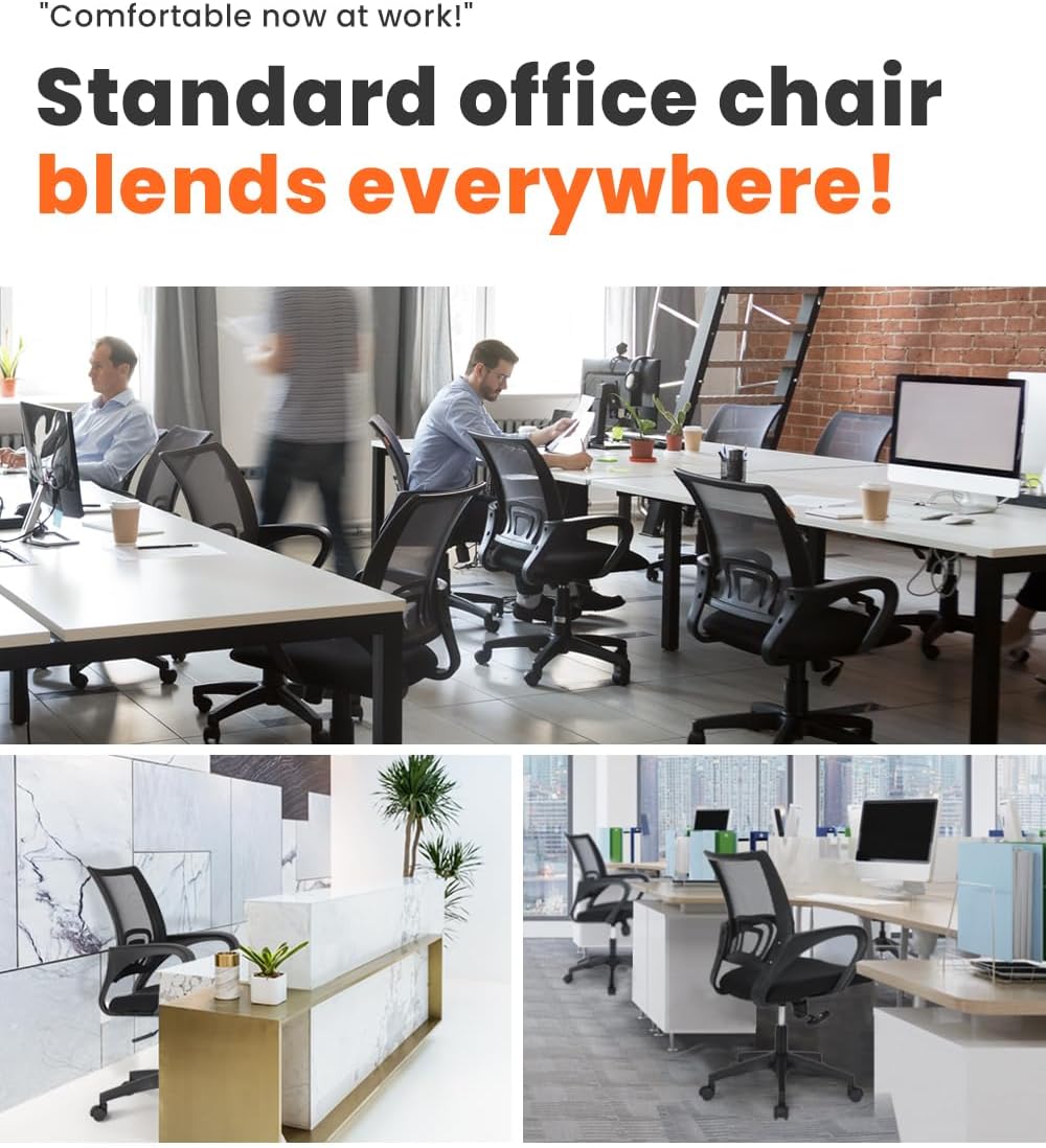 NEO CHAIR Office Chair Computer Desk Chair Gaming Ergonomic Mid Back Cushion Lumbar Support with Comfy Mesh Adjustable Swivel Rolling Home (Black) - Grand Goldman