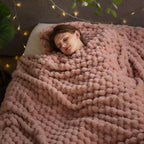 NEWCOSPLAY Super Soft Throw Blanket Pink Premium Silky Flannel Fleece 3D Ribbed Jacquard Lightweight Bed Blanket All Season Use (Pink Ribbed, Throw(50"x60")) - Grand Goldman