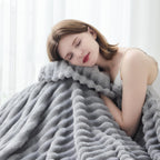 NEWCOSPLAY Super Soft Throw Blanket Pink Premium Silky Flannel Fleece 3D Ribbed Jacquard Lightweight Bed Blanket All Season Use (Pink Ribbed, Throw(50"x60")) - Grand Goldman