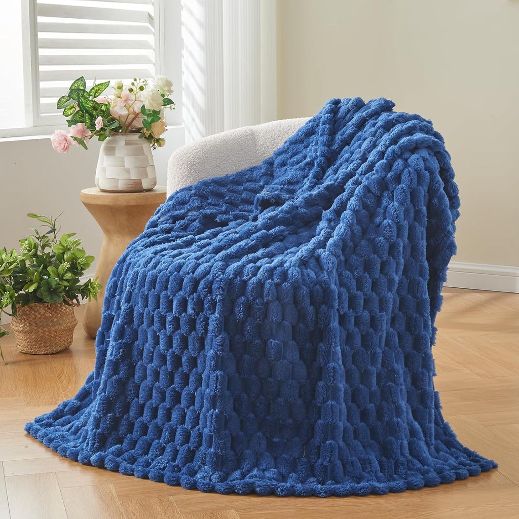 NEWCOSPLAY Super Soft Throw Blanket Pink Premium Silky Flannel Fleece 3D Ribbed Jacquard Lightweight Bed Blanket All Season Use (Pink Ribbed, Throw(50"x60")) - Grand Goldman