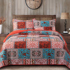 NEWLAKE Bedspread Quilt Set, Reversible Cotton Patchwork Bohemian Quilt, Lightweight and Breathable for All Seasons, Soft Quilted Bedspread with 2 Pillowcases, Queen Size - Grand Goldman