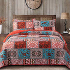 NEWLAKE Bedspread Quilt Set, Reversible Cotton Patchwork Bohemian Quilt, Lightweight and Breathable for All Seasons, Soft Quilted Bedspread with 2 Pillowcases, Queen Size - Grand Goldman