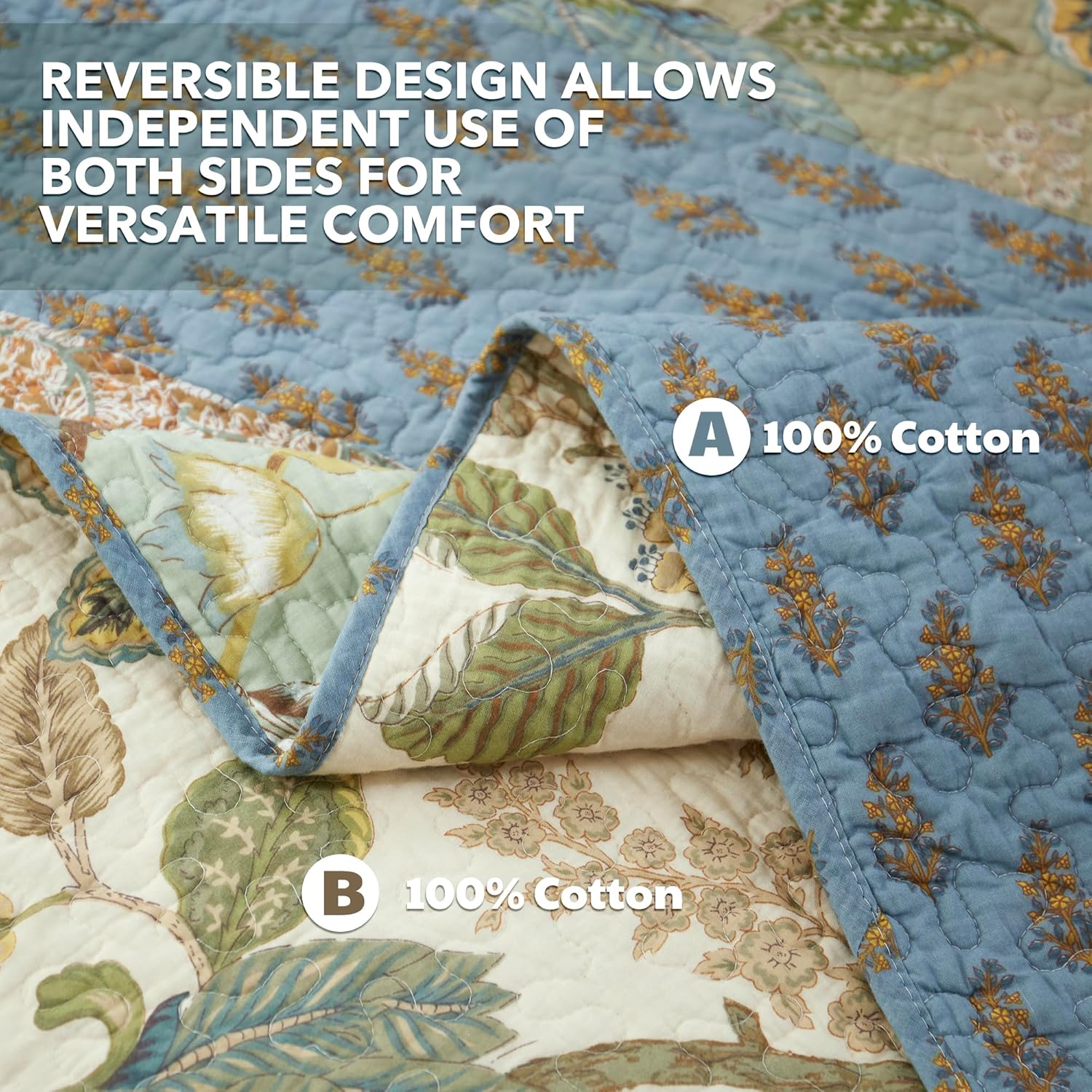 NEWLAKE Bedspread Quilt Set, Reversible Cotton Patchwork Bohemian Quilt, Lightweight and Breathable for All Seasons, Soft Quilted Bedspread with 2 Pillowcases, Queen Size - Grand Goldman