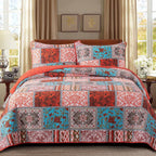 NEWLAKE Bedspread Quilt Set, Reversible Cotton Patchwork Bohemian Quilt, Lightweight and Breathable for All Seasons, Soft Quilted Bedspread with 2 Pillowcases, Queen Size - Grand Goldman