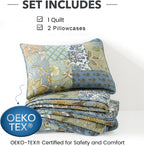 NEWLAKE Bedspread Quilt Set, Reversible Cotton Patchwork Bohemian Quilt, Lightweight and Breathable for All Seasons, Soft Quilted Bedspread with 2 Pillowcases, Queen Size - Grand Goldman