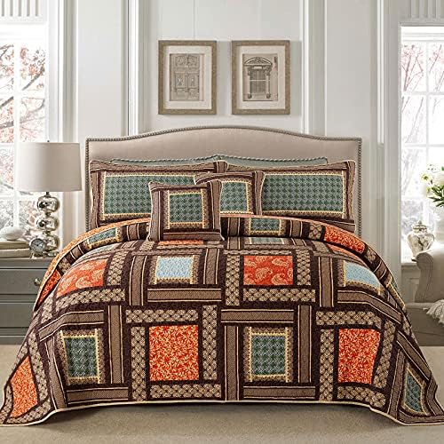 NEWLAKE Bedspread Quilt Set, Reversible Cotton Patchwork Bohemian Quilt, Lightweight and Breathable for All Seasons, Soft Quilted Bedspread with 2 Pillowcases, Queen Size - Grand Goldman