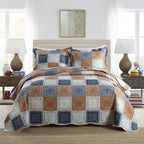 NEWLAKE Bedspread Quilt Set, Reversible Cotton Patchwork Bohemian Quilt, Lightweight and Breathable for All Seasons, Soft Quilted Bedspread with 2 Pillowcases, Queen Size - Grand Goldman