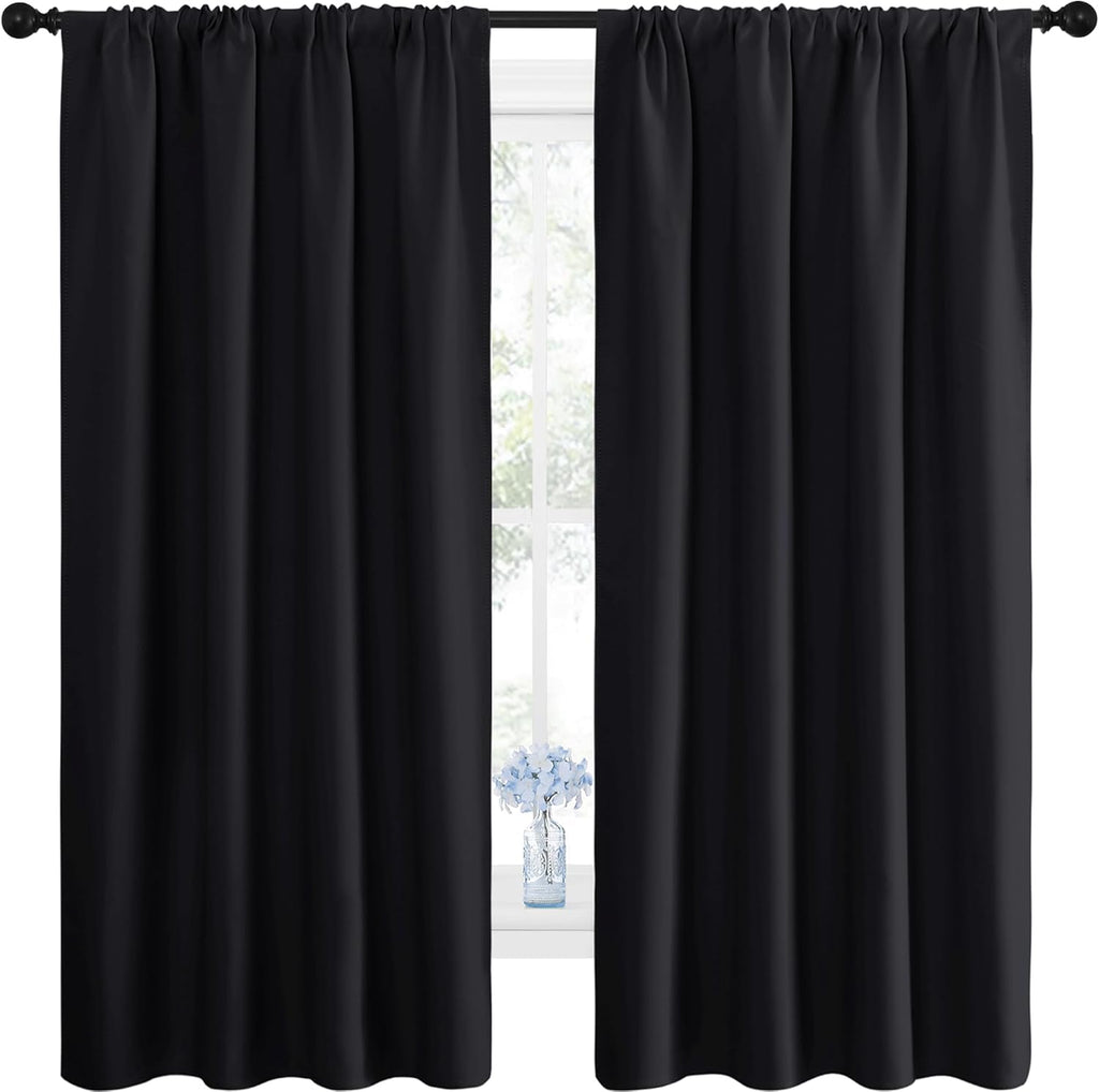 NICETOWN Halloween Black Blackout Curtain Blinds - Solid Thermal Insulated Window Treatment Blackout Drapes/Draperies for Bedroom (2 Panels, 42 inches Wide by 63 inches Long, Black) - Grand Goldman