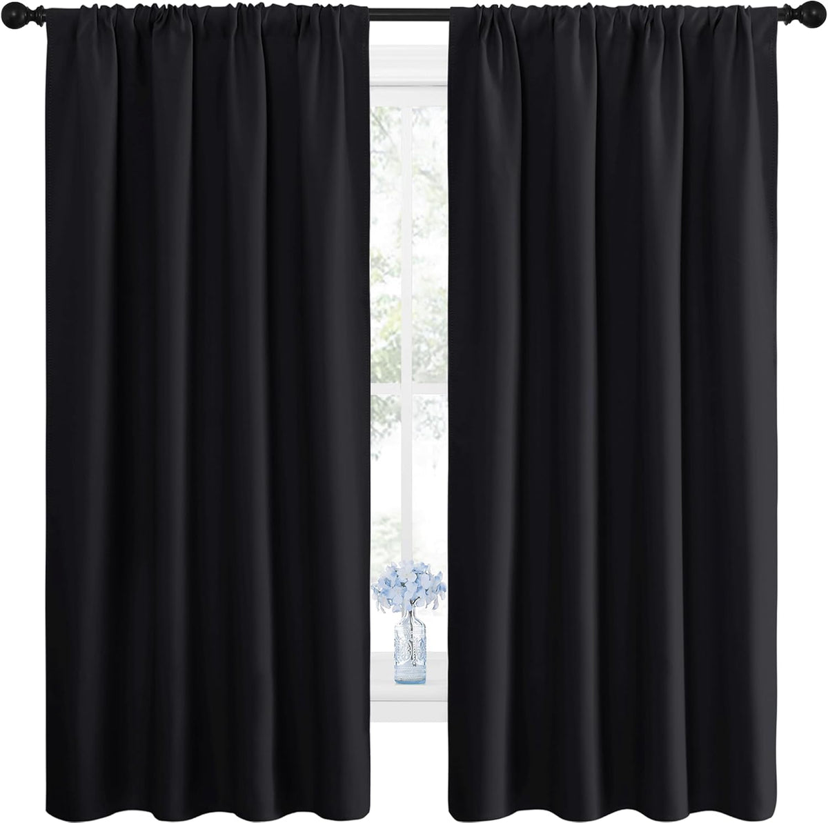 NICETOWN Halloween Black Blackout Curtain Blinds - Solid Thermal Insulated Window Treatment Blackout Drapes/Draperies for Bedroom (2 Panels, 42 inches Wide by 63 inches Long, Black) - Grand Goldman