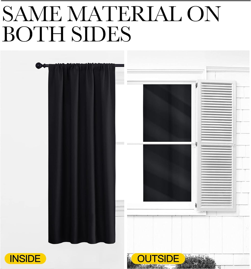 NICETOWN Halloween Black Blackout Curtain Blinds - Solid Thermal Insulated Window Treatment Blackout Drapes/Draperies for Bedroom (2 Panels, 42 inches Wide by 63 inches Long, Black) - Grand Goldman