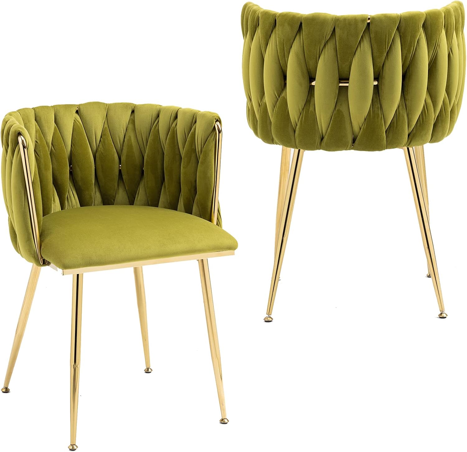 NIOIIKIT Modern Velvet Dining Chairs Set of 2 Hand Weaving Accent Upholstered Side Chair with Golden Metal Legs for Dining Room Kitchen Vanity Living Room (Rosered) - Grand Goldman