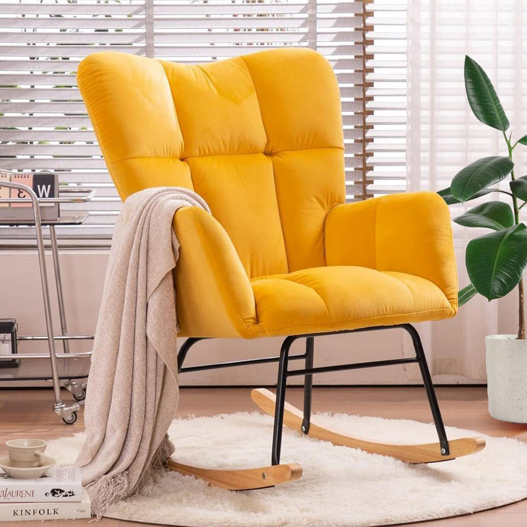 NIOIIKIT Nursery Rocking Chair Teddy Upholstered Glider Rocker Rocking Accent Chair Padded Seat with High Backrest Armchair Comfy Side Chair for Living Room Bedroom Offices (Ivory Teddy) - Grand Goldman