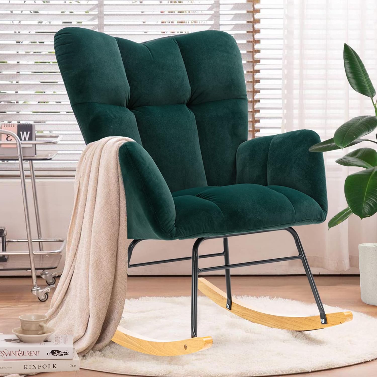 NIOIIKIT Nursery Rocking Chair Teddy Upholstered Glider Rocker Rocking ...