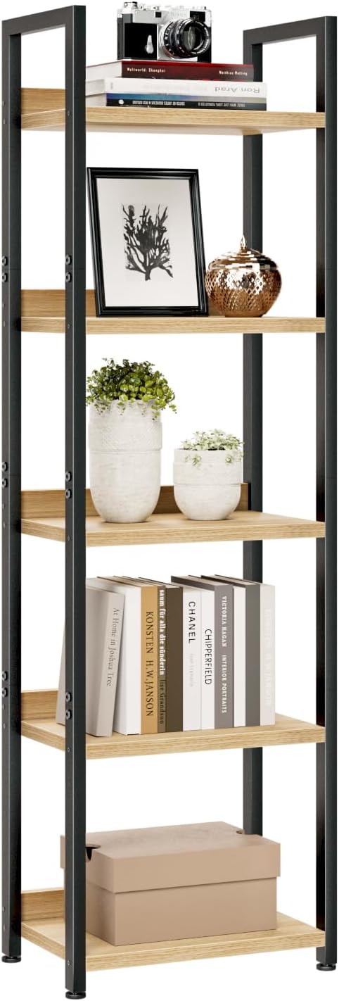 NUMENN Bookshelf, 5 Tier Bookshelves, Home Office Bookcase Shelf Storage Organizer, Free Standing Storage Shelving Unit for Bedroom, Living Room and Home Office, Vintage - Grand Goldman