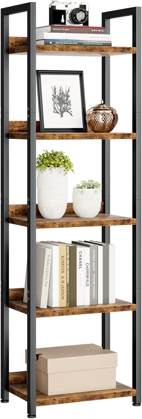 NUMENN Bookshelf, 5 Tier Bookshelves, Home Office Bookcase Shelf Storage Organizer, Free Standing Storage Shelving Unit for Bedroom, Living Room and Home Office, Vintage - Grand Goldman