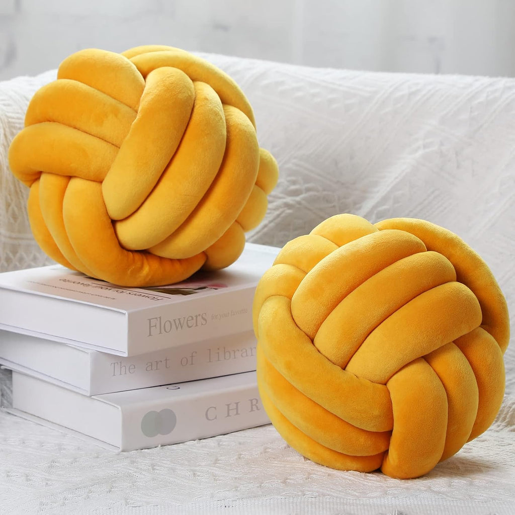 Namalu 2 Pieces Knot Ball Pillows Round Plush Aesthetic Cushion Pillows Soft Stress Relieving Cute Decorative Knotted Pillows for Kids Bed Sofa Bedroom Decor (Light Pink, 7.87 Inches) - Grand Goldman