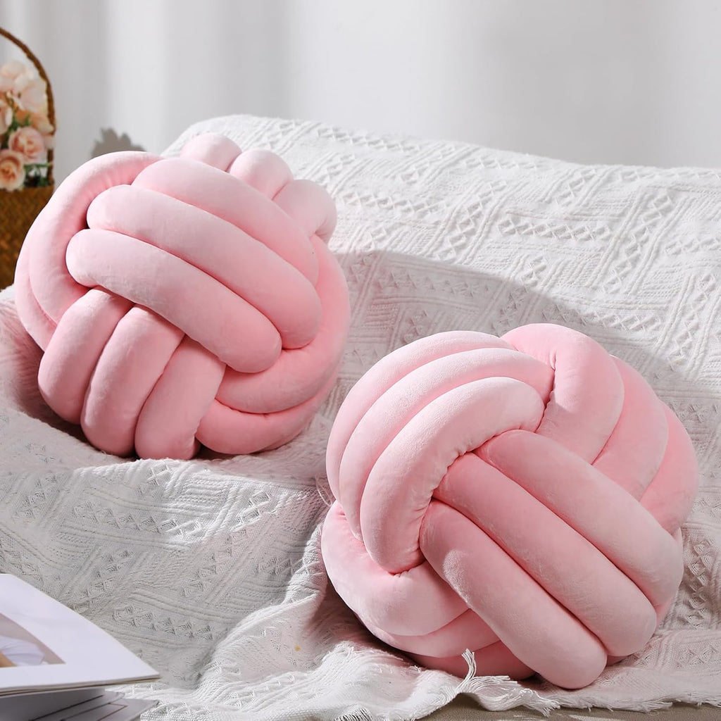 Namalu 2 Pieces Knot Ball Pillows Round Plush Aesthetic Cushion Pillows Soft Stress Relieving Cute Decorative Knotted Pillows for Kids Bed Sofa Bedroom Decor (Light Pink, 7.87 Inches) - Grand Goldman