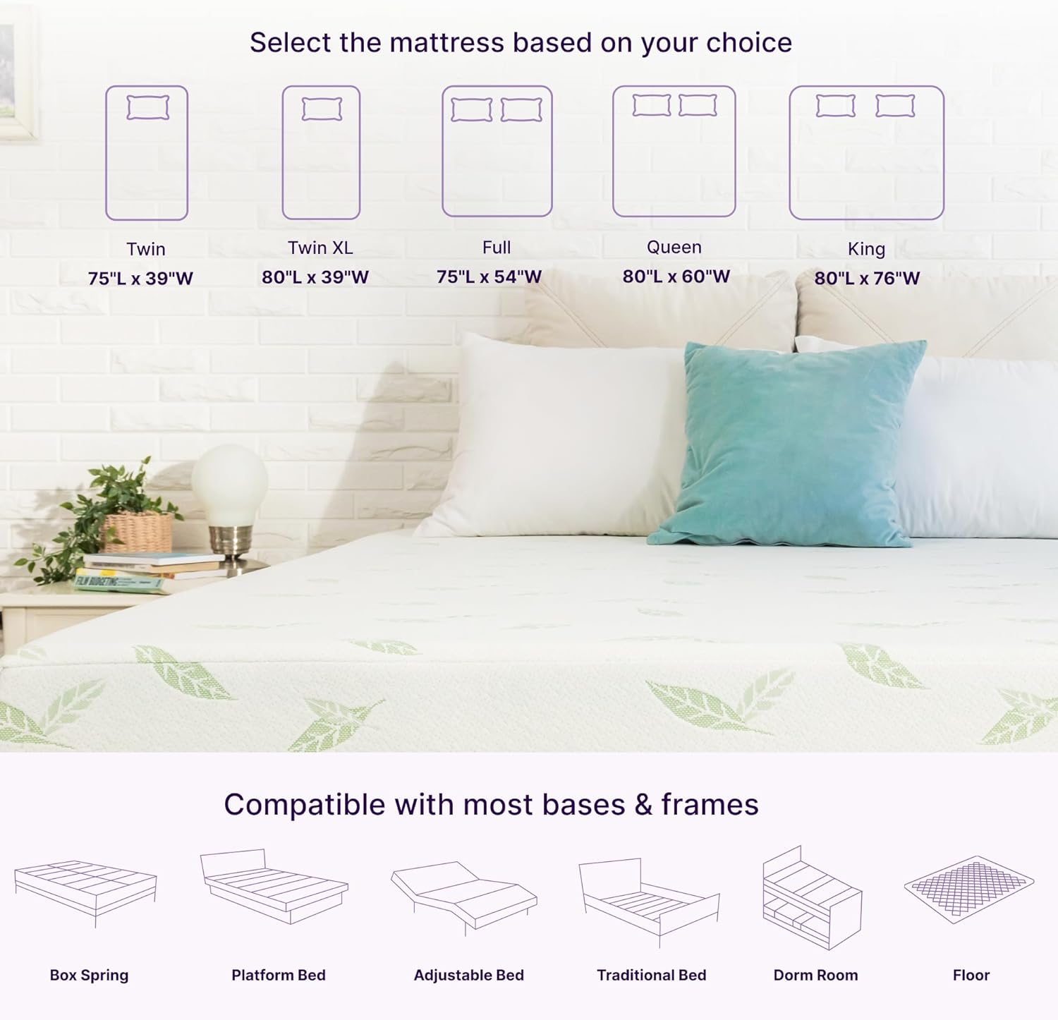 NapQueen Twin Size Mattress, 6 Inch Anula Green Tea Infused Memory Foam Mattress, Twin Size Mattress Bed in a Box, CertiPUR-US Certified Mattress - Grand Goldman