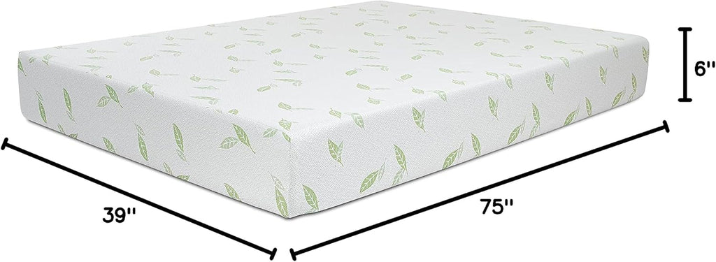 NapQueen Twin Size Mattress, 6 Inch Anula Green Tea Infused Memory Foam Mattress, Twin Size Mattress Bed in a Box, CertiPUR-US Certified Mattress - Grand Goldman