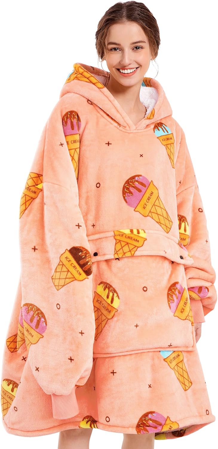 Narecte Oversized Blanket Hoodie Blanket for Women,Wearable Blanket Adult Giant Hoodie Cozy Sweatshirt Kawaii Stuff,Birthday Gifts for Women, for Sister,Teen Girl Gifts Strawberry - Grand Goldman