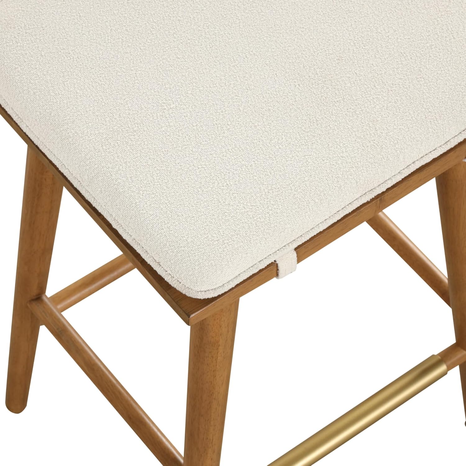 Nathan James Barker Counter Height Solid Wood Barstool with Upholstered Cushion, Backless Island Stool with Rubberwood Legs and Natural Textured Linen Upholstery for Kitchen, Brown/White, Set of 2 - Grand Goldman