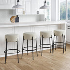 Nathan James Barker Counter Height Solid Wood Barstool with Upholstered Cushion, Backless Island Stool with Rubberwood Legs and Natural Textured Linen Upholstery for Kitchen, Brown/White, Set of 2 - Grand Goldman