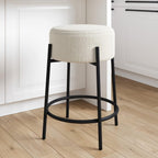 Nathan James Barker Counter Height Solid Wood Barstool with Upholstered Cushion, Backless Island Stool with Rubberwood Legs and Natural Textured Linen Upholstery for Kitchen, Brown/White, Set of 2 - Grand Goldman