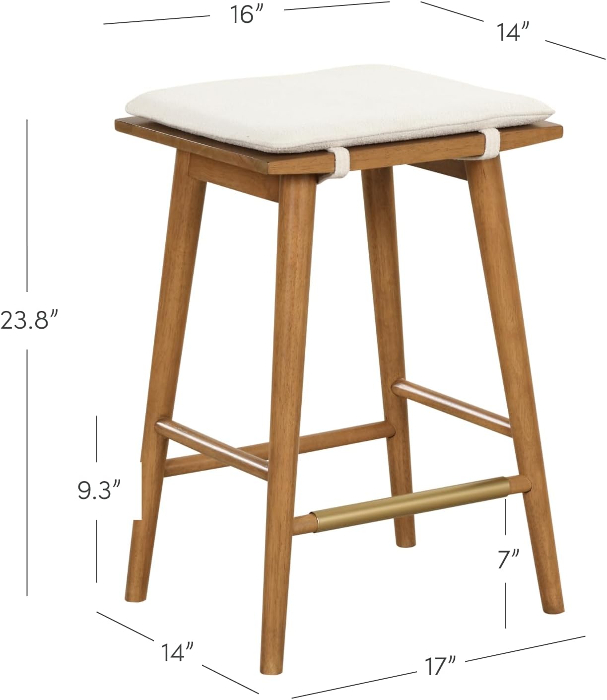 Nathan James Barker Counter Height Solid Wood Barstool with Upholstered Cushion, Backless Island Stool with Rubberwood Legs and Natural Textured Linen Upholstery for Kitchen, Brown/White, Set of 2 - Grand Goldman