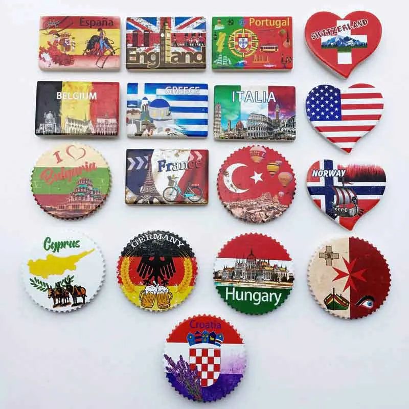 National Flag Fridge Magnets USA Britain Portugal Germany  Flag Landmarks Tourism Memorial Ceramic Magnetic Refrigerator Sticker - Grand Goldman