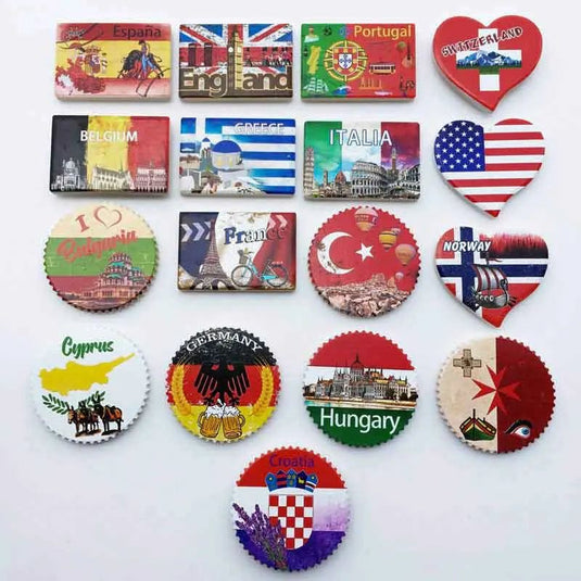 National Flag Fridge Magnets USA Britain Portugal Germany  Flag Landmarks Tourism Memorial Ceramic Magnetic Refrigerator Sticker - Grand Goldman