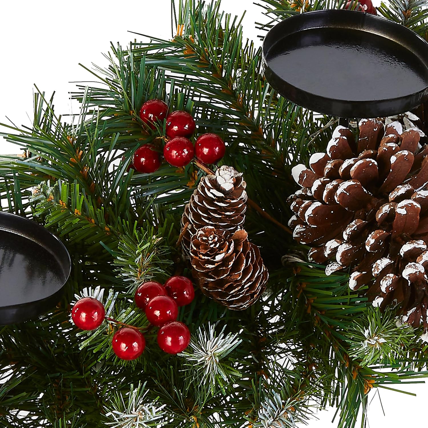 National Tree Company Artificial Christmas Centerpiece | Includes 3 Candle Holders, Red Berries, Pine Cones and Steal Base | Frosted Berry - 30 Inch - Grand Goldman