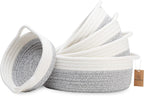 NaturalCozy 5-Piece Round Small Woven Baskets Set– Cotton Rope Baskets for Organizing! Montessori Toys, Fruits Remotes Key Tray Bowl for Entryway Desk, Shallow Catchall Home Décor, Cat Dog Bin Gift - Grand Goldman