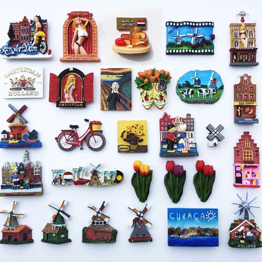 Netherlands Magnetic Stickers Holland Windmill Refrigerator Magnets Amsterdam Curacao Tulips Travel Souvenir Resin Craft Gifts - Grand Goldman