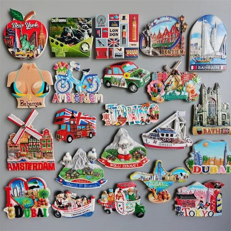 New York London UK Belgium Bahamas Amsterdam Tokyo Japan Greece Dubai Switzerland Italy Spain Tourist Souvenir Magnetic Sticker - Grand Goldman