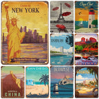 New York Paris Great Wall World Famous Building Metal Tin Signs Posters Plate Wall Decor for Bars Man Cave Cafe Clubs Home - Grand Goldman