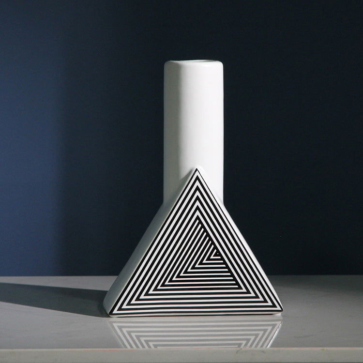 New Creative Ceramic Decoration, Simple Geometric Line Flower Arrangement Vase, Simple European Model House Soft Decoration Crafts - Grand Goldman