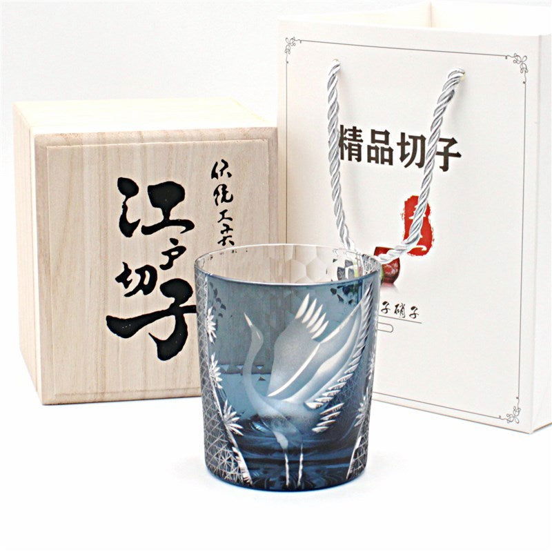 New Japanese Edo Kiriko Pine Crane Whiskey Glass - Grand Goldman