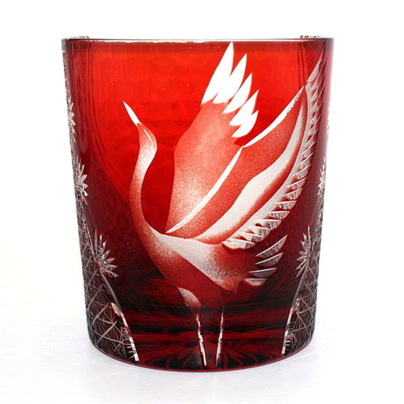 New Japanese Edo Kiriko Pine Crane Whiskey Glass - Grand Goldman