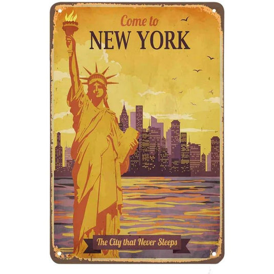 New York Paris Great Wall World Famous Building Metal Tin Signs Posters Plate Wall Decor for Bars Man Cave Cafe Clubs Home - Grand Goldman