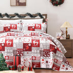 Newspin Christmas Quilt Set Twin Size, Soft Reversible Quilted Christmas Bedspread Coverlet Lightweight Twin Quilt Bedding Sets with Xmas Santa Tree Snowman Red Plaid Patchwork Pattern - Grand Goldman