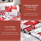 Newspin Christmas Quilt Set Twin Size, Soft Reversible Quilted Christmas Bedspread Coverlet Lightweight Twin Quilt Bedding Sets with Xmas Santa Tree Snowman Red Plaid Patchwork Pattern - Grand Goldman