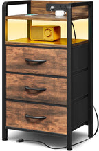 Night Stand Bedside Table Bedroom - Nightstand with Charging Station & LED Light Strip, Bed Side Table with Storage Shelf & 2 Fabric Drawers for Bedroom, End Table with U-S-B Ports & AC Outlets, Black - Grand Goldman