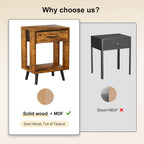 Nightstand Set of 2 with Fabric Drawers and Open Shelves - Rustic Bedroom Side Tables - Grand Goldman