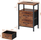 Nightstands Set of 2, Night Stand with Charging Station and Led Lights, Bedside Table with 2 Fabric Drawers for Bedroom, Small Side End Table with Open Shelf, Rustic Brown - Grand Goldman